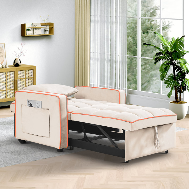 Fauteuil convertible en velours 35,4 po, Velours crème
