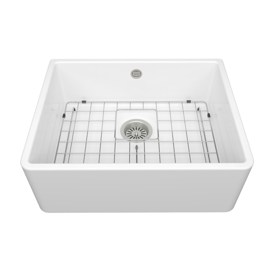Dora 60S Ceramic Kitchen Sink, White, with Bottom Grid - 595x475mm