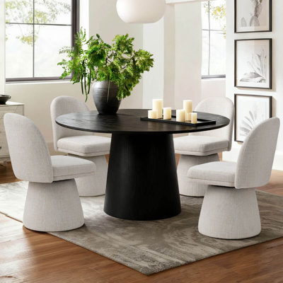 Upholstered Tweed Fabric Swivel Dining Chairs