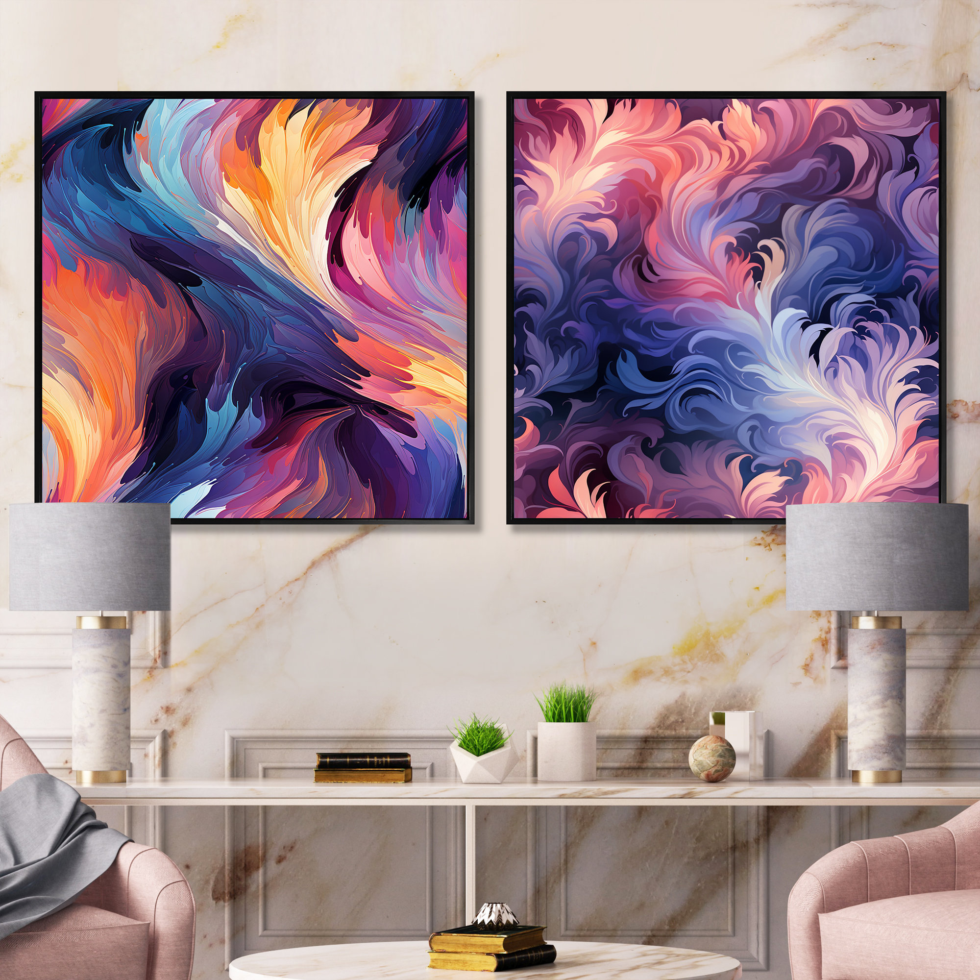Design Art Colourful Mystic Ikat Fusion - Abstract Square Collage Set ...
