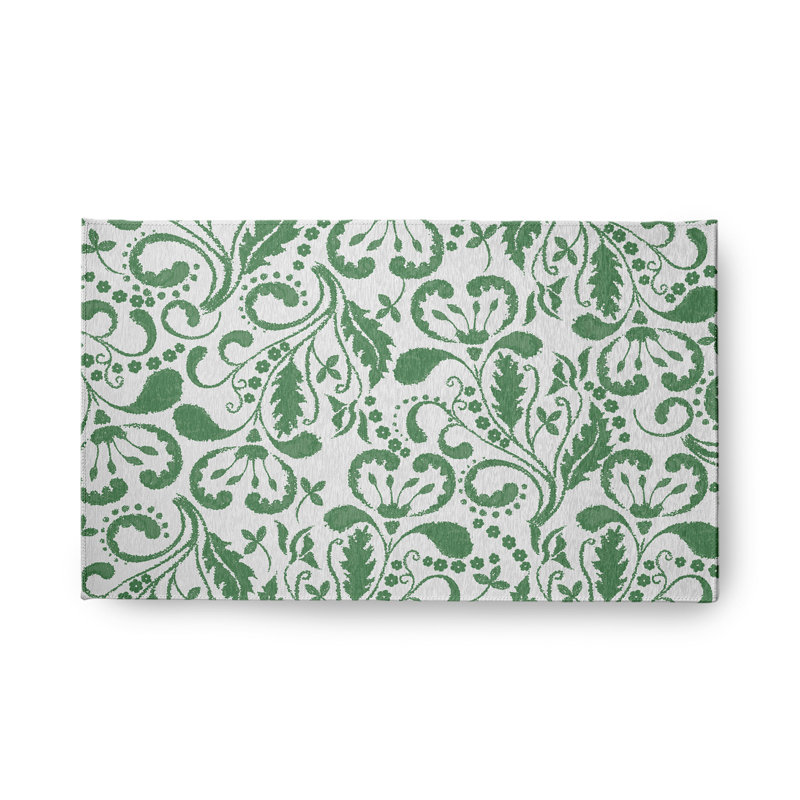 Tapis ivoire / vert en chenille tissé à la machine Avello, Rectangle 1 pi 6 po x 2 pi 6 po