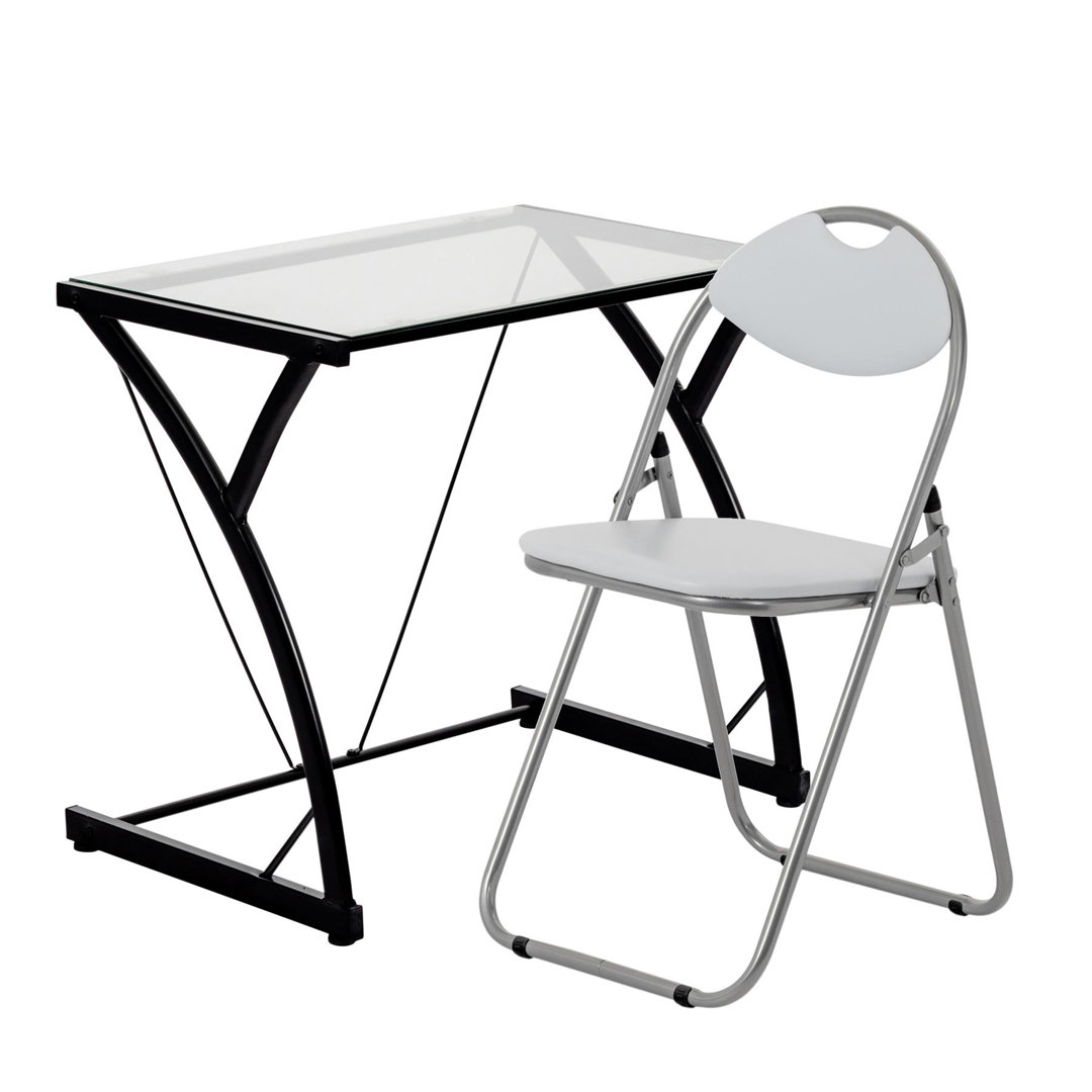 Harbour Housewares - Computer Desk and Chair - Small Modern Home Office Workstation - Glass Top