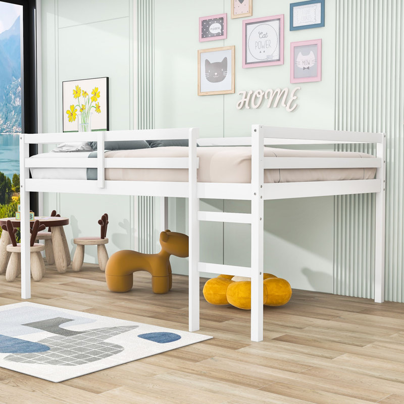 Hirotsugu Contemporary Full Loft Bed With Low Height Design And Ample Under-Bed Storage, White