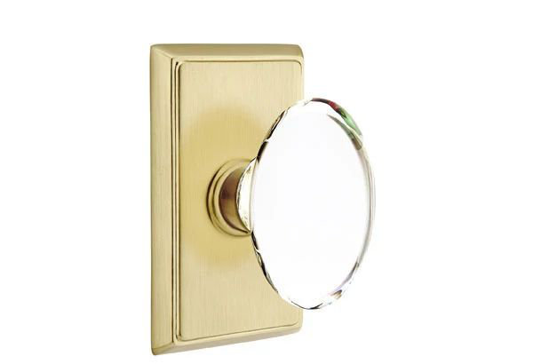 Ensemble de mortaise intérieure Emtek avec rosette rectangulaire et bouton en verre Hampton (LH), Dos plat