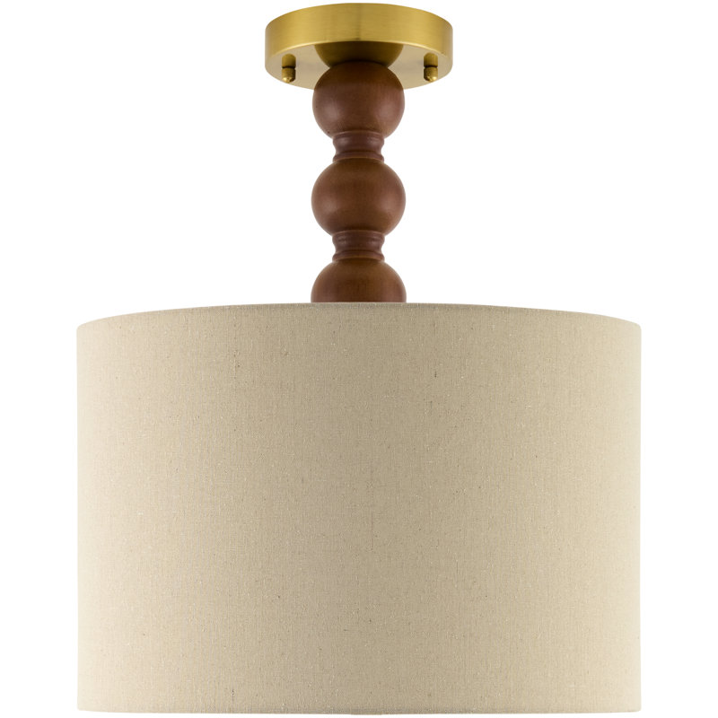 Glenell 1-Light Drum Pendant with Linen Shade, Brass