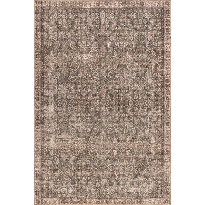 Jeccica Distressed Vintage Medallion Jute Blend Polyester Area Rug, Rectangle 6'7" x 9'