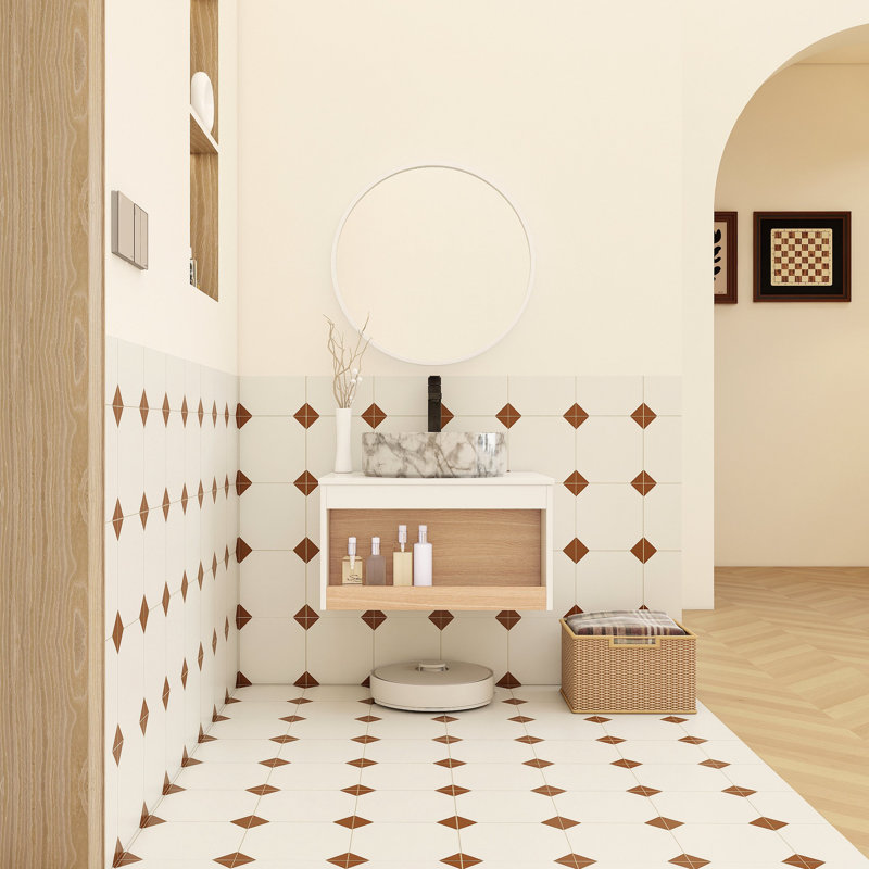 Meuble-lavabo flottant avec lavabo vasque en marbre veiné, meuble-lavabo mural avec tablette ouverte, avec décor en bois