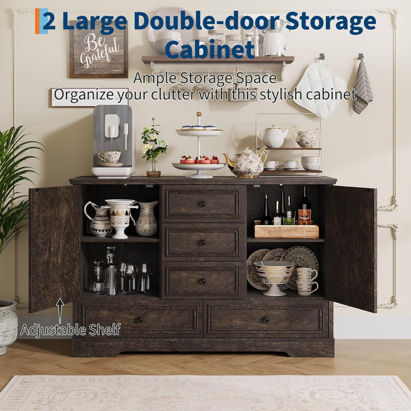 47" Farmhouse Sideboard Buffet Cabinet, Brown