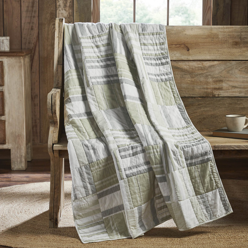 Soft White and Khaki Cotton Patchwork Throw Blanket