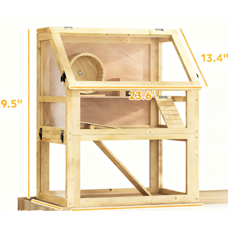 Cage en bois de hamster et de gerbille de l 23,6 po x P 15,7 po x P 29,5 po, structure à 3 couches, couches détachables pour l'entretien des tracas, balançoire à roue d'exercice, enceinte de panneaux transparents