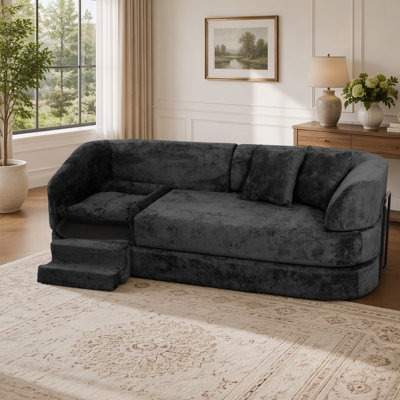 Canapé courbé moderne en chenille à trois places avec lit pour animal de compagnie intégré et fonction de couchage convertible