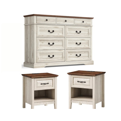 3-Piece Bedroom Set Include 9-Drawer Dresser And Two Nightstands