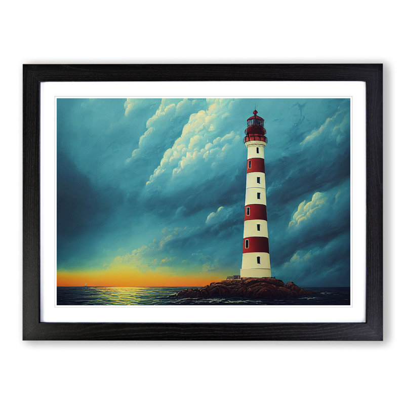 Handsome Lighthouse - Single Picture Frame Print, Black Framed, 25cm H x 34cm W x 2cm D