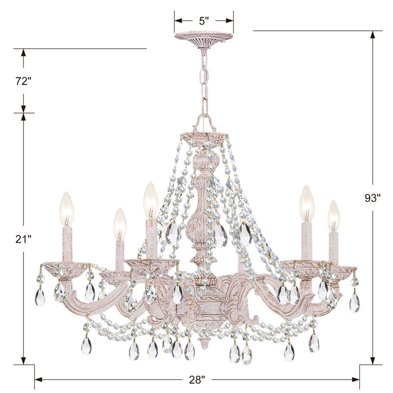 Lustre traditionnel / classique à 6 lumières de style bougie Abagail, Swarovski Spectra, Blanc antique