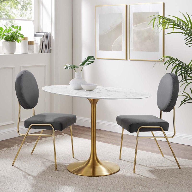 Mid-Century Modern 48" Oval Marble Top Dining Table in Gold