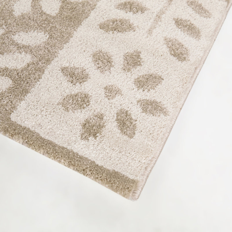 Karol Beige Blockprint Floral Area Rug, Rectangle 5'3" x 7'