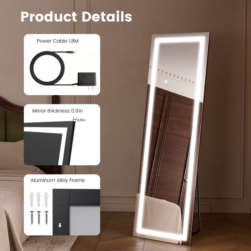 Dimmable LED Full Length Mirror with Lights, 65" x 24"