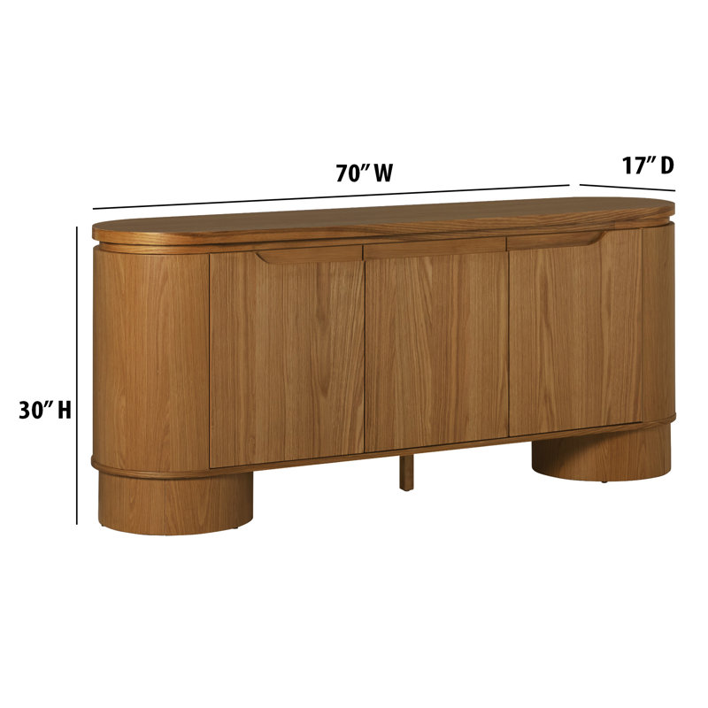 Aaric 70" Modern Large Curved Wood Sideboard TV Stand with Cabinet Storage, Medium Brown Oak