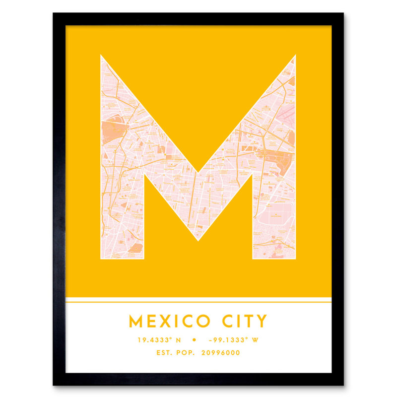 Mexico City City Map Mexico City Yellow 1 Piece Single Picture Frame Wall Art