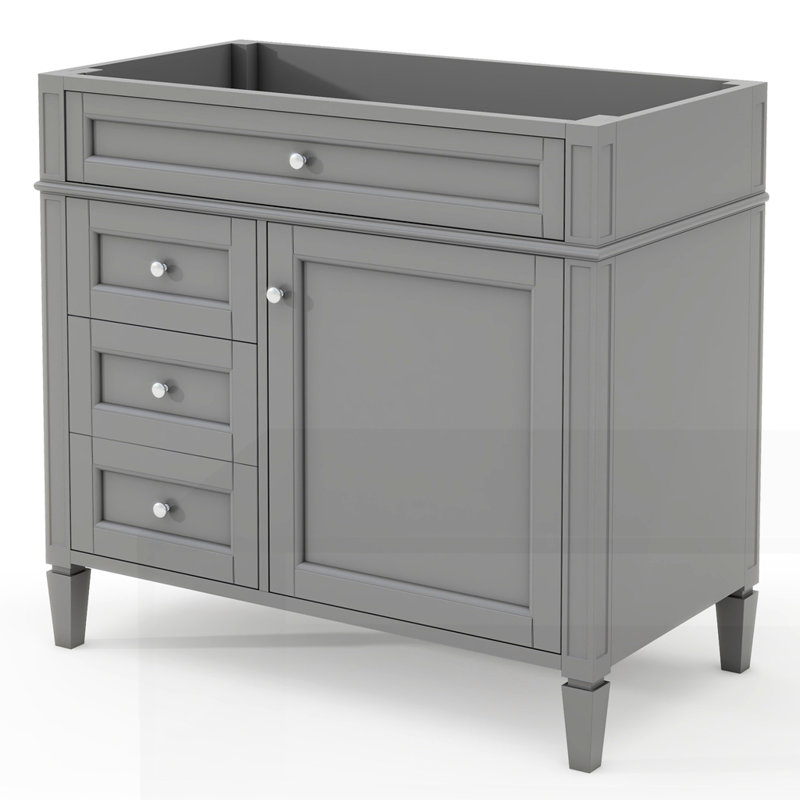 Armoire de rangement de salle de bain moderne avec 2 tiroirs et un tiroir basculant, sans lavabo supérieur, Gris