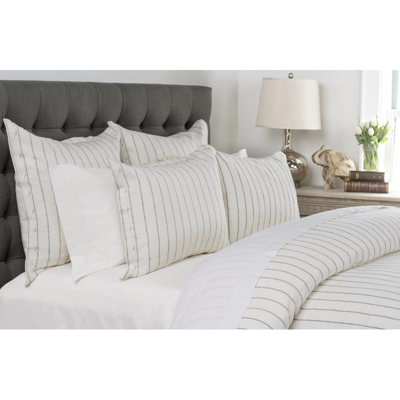 Eberly Striped Linen Duvet Cover, King Duvet Cover, Ivory