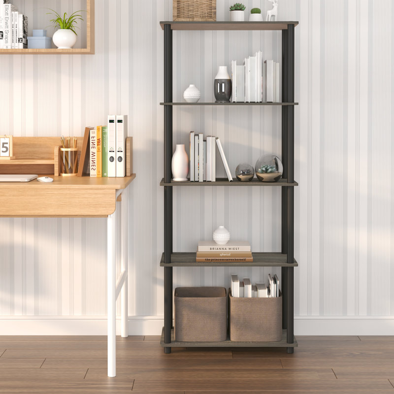 5-Tier 57.4" Open Shelf Bookcase, Compact Storage Bookshelf, Gray/Black, (5 Shelves) 57.4"H x 23.6"W x 11.6"D