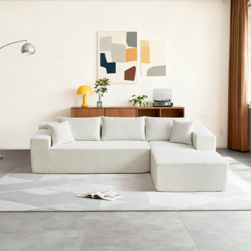 Canapé modulaire rembourré 2 pièces Cotman, Mélange de polyester blanc