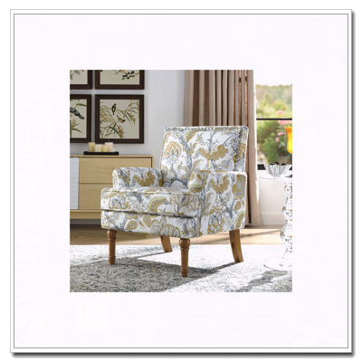 Accent Chair, Floral Upholstery, Nailhead Trim, Solid Wood Legs