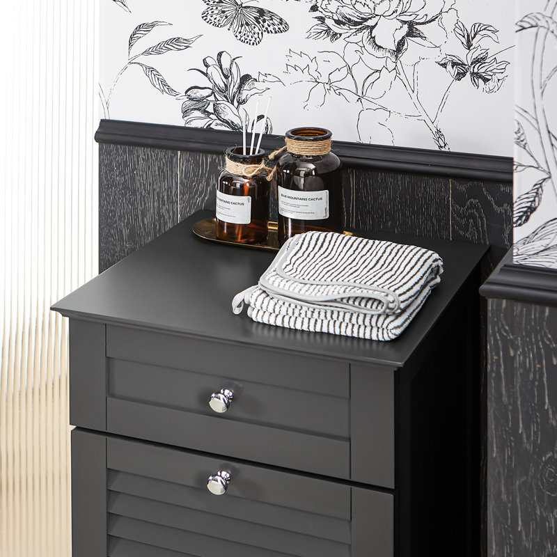 Lyonsdale Wood Cabinet Laundry Hamper with Handles, Grey