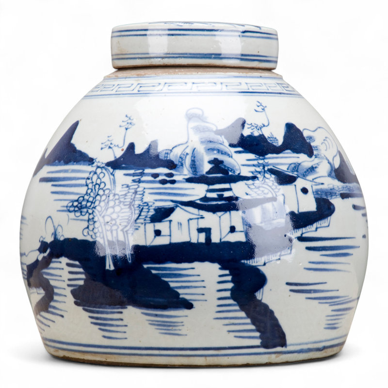 Blue and White Landscape Tea Jar