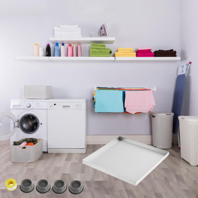 Poêle à laver en acier inoxydable 201 - 36 po x 36 po - Bord surélevé anti-fuite - Trou de bonde - Coussinets antidérapants - 4 pieds à ventouse - Protection de la salle de lavage
