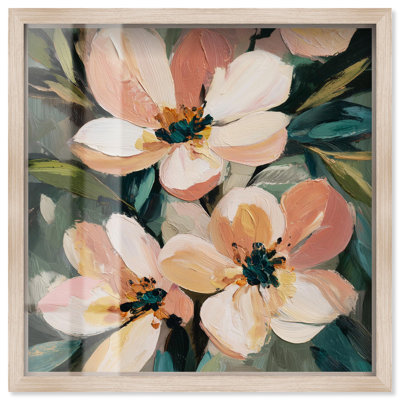 Décoration murale Blush Blooms II Shadowbox par Art Remedy, cadre blond, 13 x 13