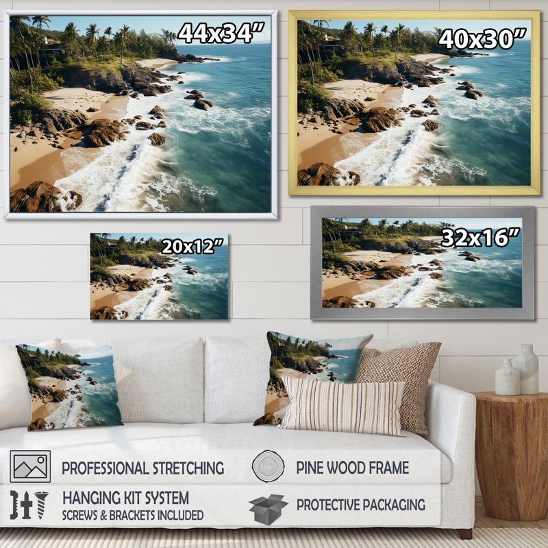 Aérien, corail, paradis, plages tropicales dévoilées III - art mural plage, Cadre flottant brun, H 12 po x l 20 po x P 1 po
