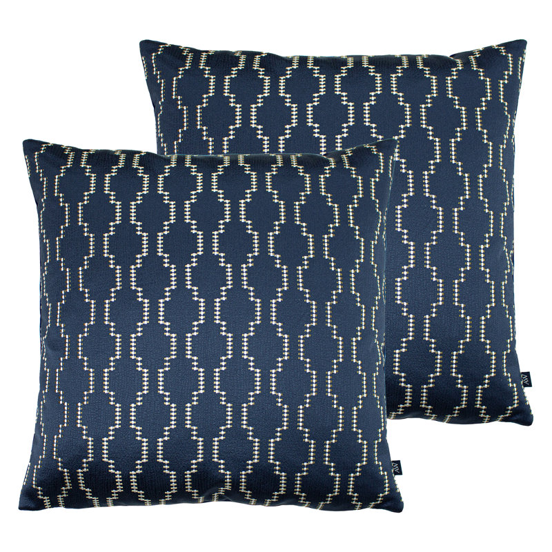 Geometric Square Cushion, Polyester, Sage / Nile Water
