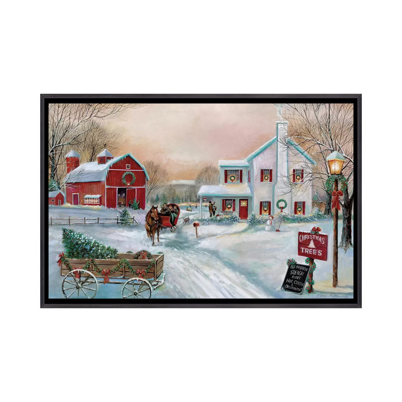 «Christmas Tree Farm» par Ruane Manning - reproduction d'art, Aucun mat, Toile avec cadre noir patiné