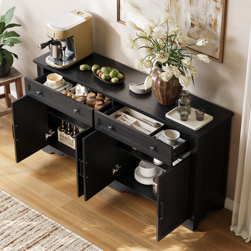 63" Sideboard Buffet Cabinet With 2 Large Drawers & Cabinets, Retro Style Sideboard With Adjustable Shelves For Dining Room, Living Room