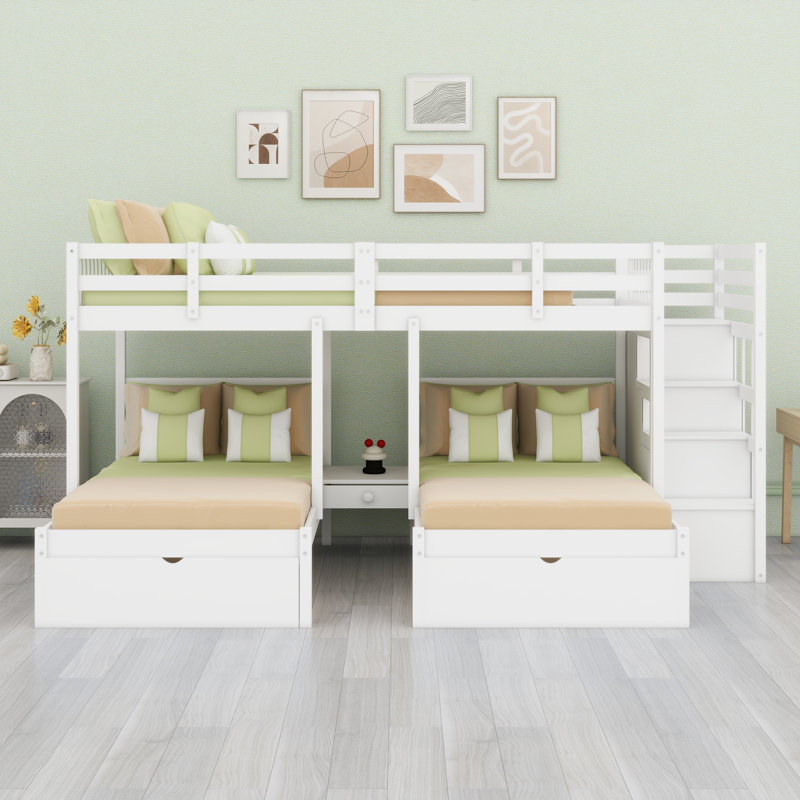 Wood Triple Bunk Bed, White