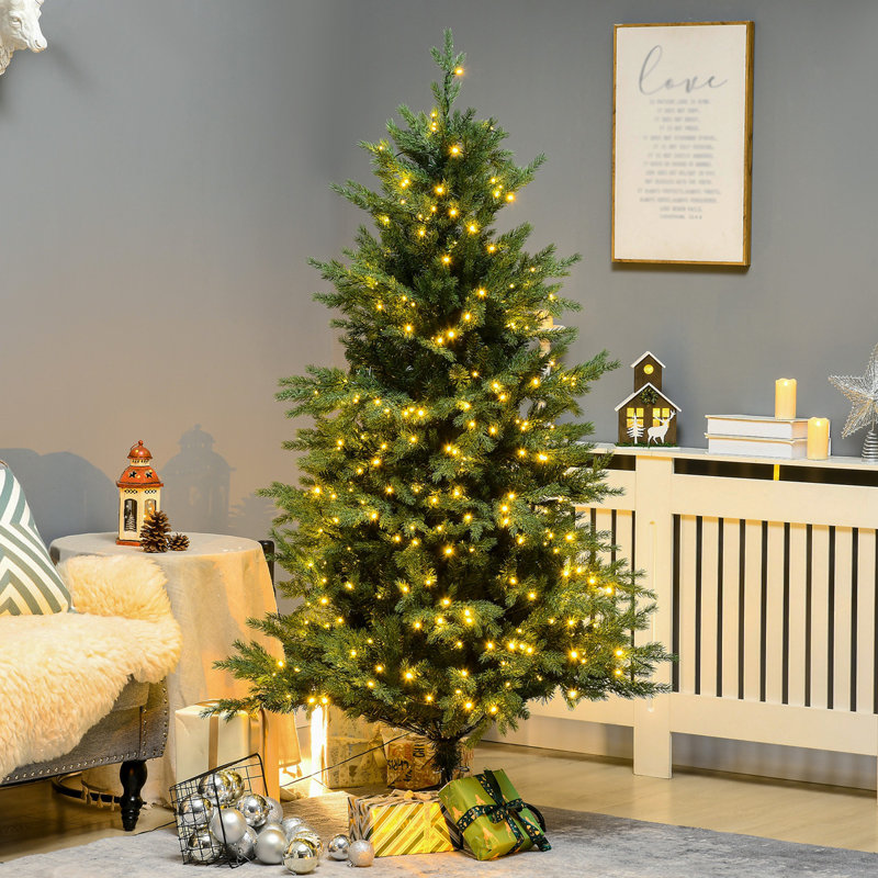 Arbre de Noël artificiel haute de 6 pi HOMcom avec 2328 branches, 400 lumières DEL blanc chaud, ouverture automatique, 8 modes d'éclairage