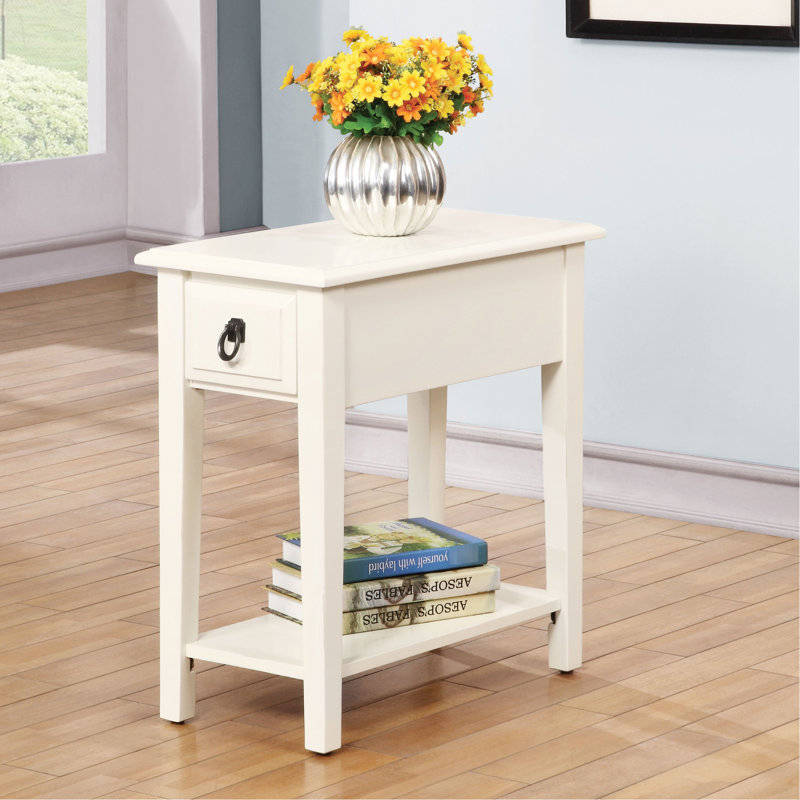 Grande table d'appoint blanche de 23 pouces avec tiroir et tablette pour des espaces polyvalents et fonctionnels