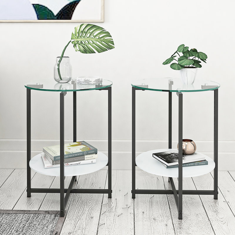 Douwine Glass Top Nesting Tables End Table with Storage, Transparent