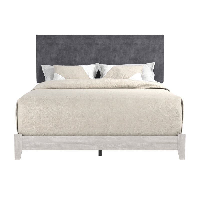 Arinola Upholstered Platform Bed, Dusty Gray Oak/Velvet Gray