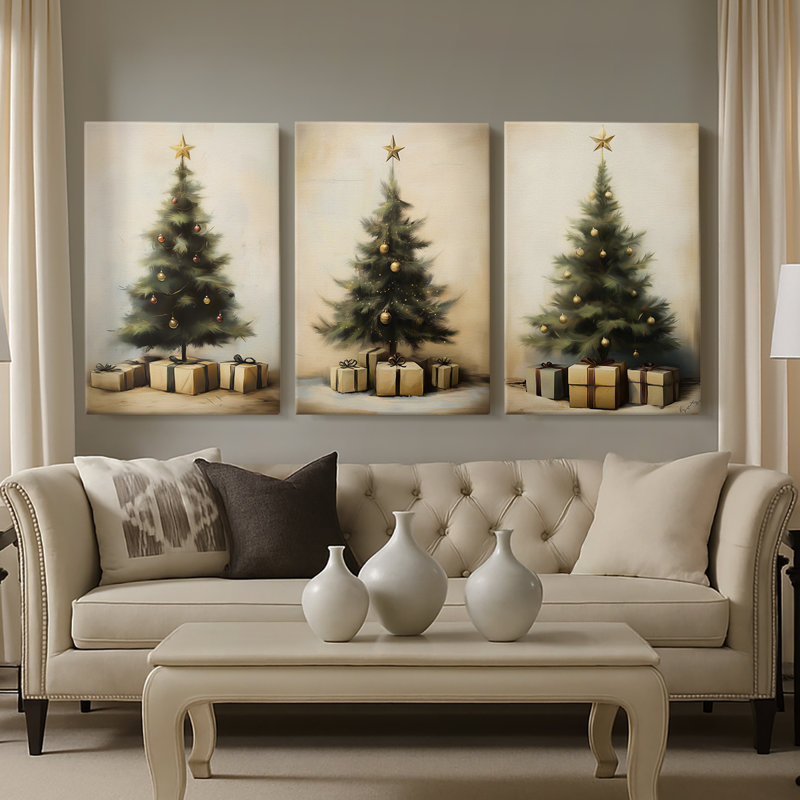 Art des Fêtes de Noël -Série 2-Cccxxxxi-Toile tendue avec châssis - 3 pièces, H 12 po x l 24 po