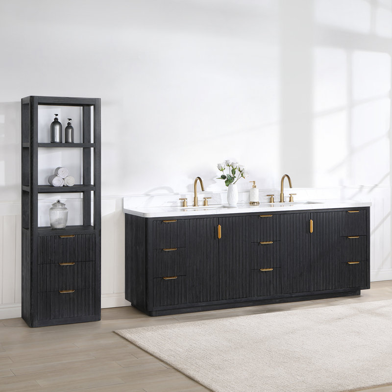 Ensemble de meuble-lavabo double 84 po Adela, Noir, noir, noir, noir, Blanc, Doré