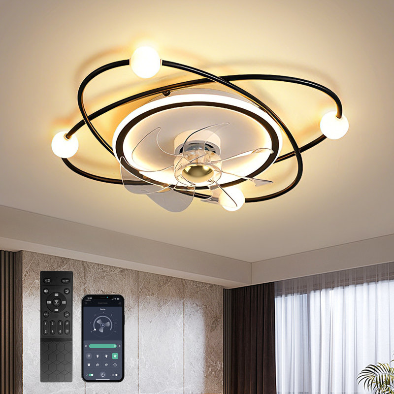 Plafonnier moderne à DEL avec vitesse de vent réglable, Noir