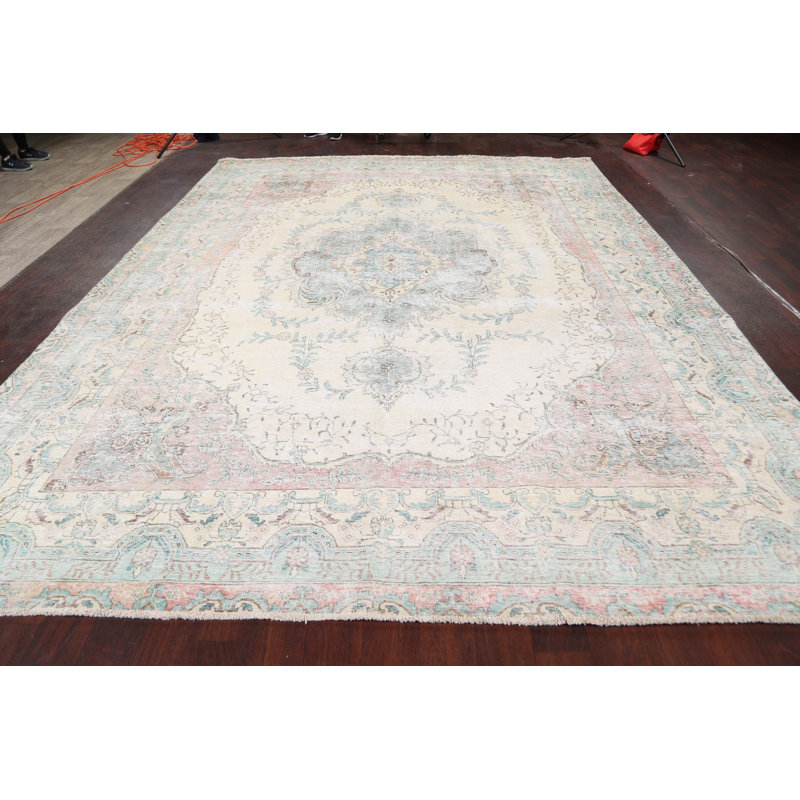 One-of-a-Kind 9'6" X 12'10" 1950s Wool Area Rug in Beige