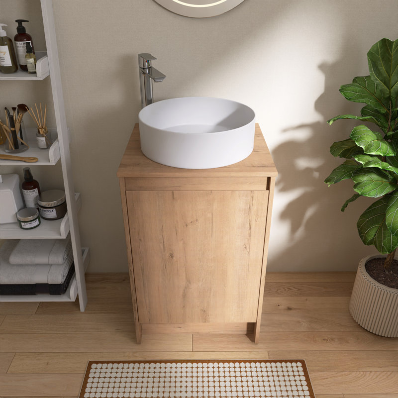  Lavabo de salle de bain autoportant en céramique 20 po Vowar, porte à fermeture douce, tablette réglable, White