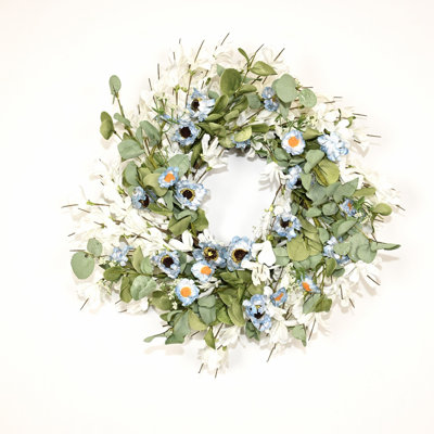 Couronne de porte 18 po en forme de marguerite artificielle printemps été été