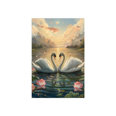 Swan In Lake Unframed Canvas Wall Art  24" X 36"