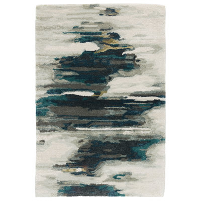 Tapis touffeté à la main à motif abstrait beige / vert / gris Fairlop