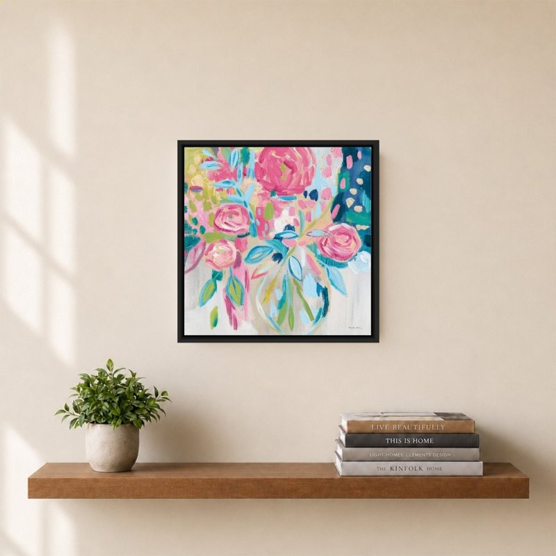 «Summer Pink Floral» par Farida Zaman - Impression sur toile, 28" H x 28" W, Black